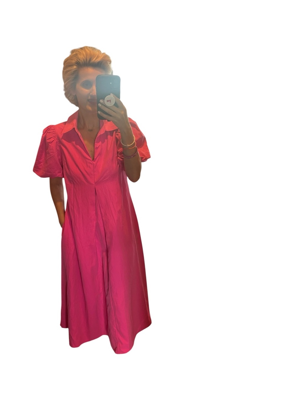 Glam Hot Pink Maxi Shirt Dress, NWT